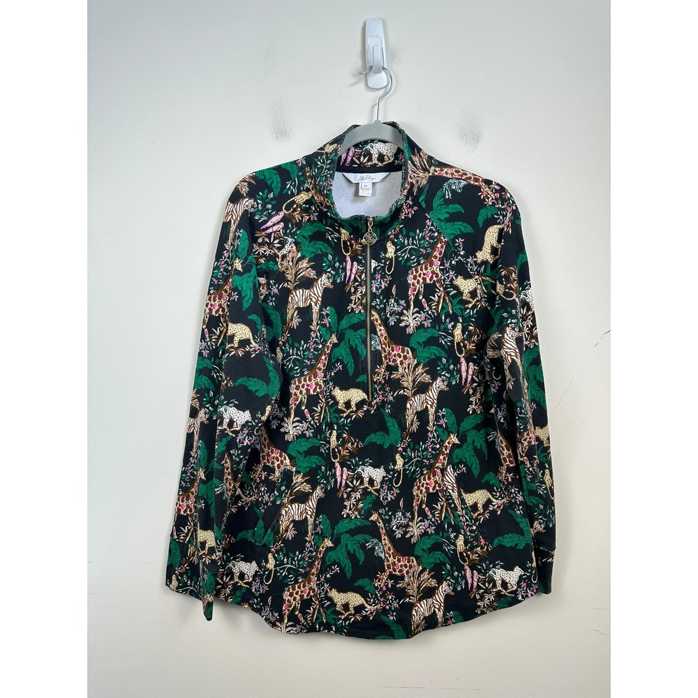 Lilly Pulitzer Popover Women XL Black Multi Very Good Jungle Safari Quarter Zip